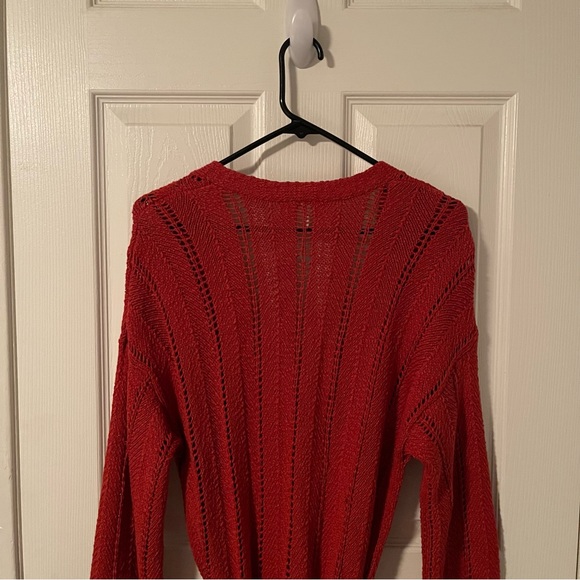 Anthropologie Meadow Rue Priscilla Pointelle Cardigan in Rust Red size M - Picture 9 of 10